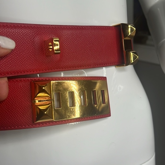 Hermes Sz 75 Red Calfskin COLLIER DE CHIEN Belt GM - Picture 4 of 14